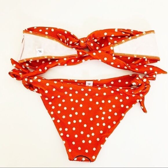 Bandeau Style Low Waist Polka Dot Bikini Set, Orange Size XL/10 NWOT - Picture 5 of 8
